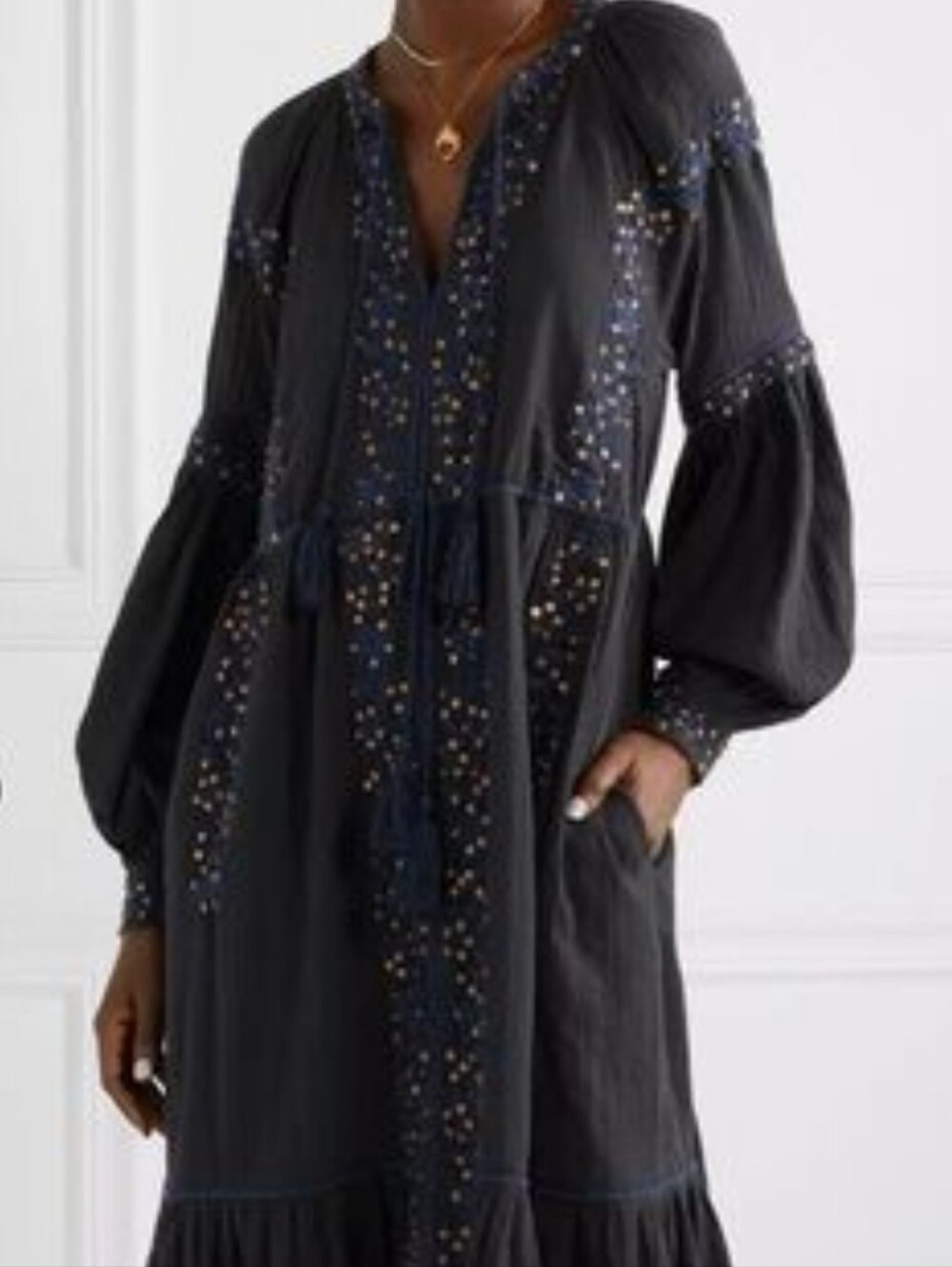 Ulla Johnson Black Maxi Dress with Gold Embellishment